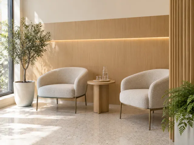 Sala de espera de clínica com duas poltronas