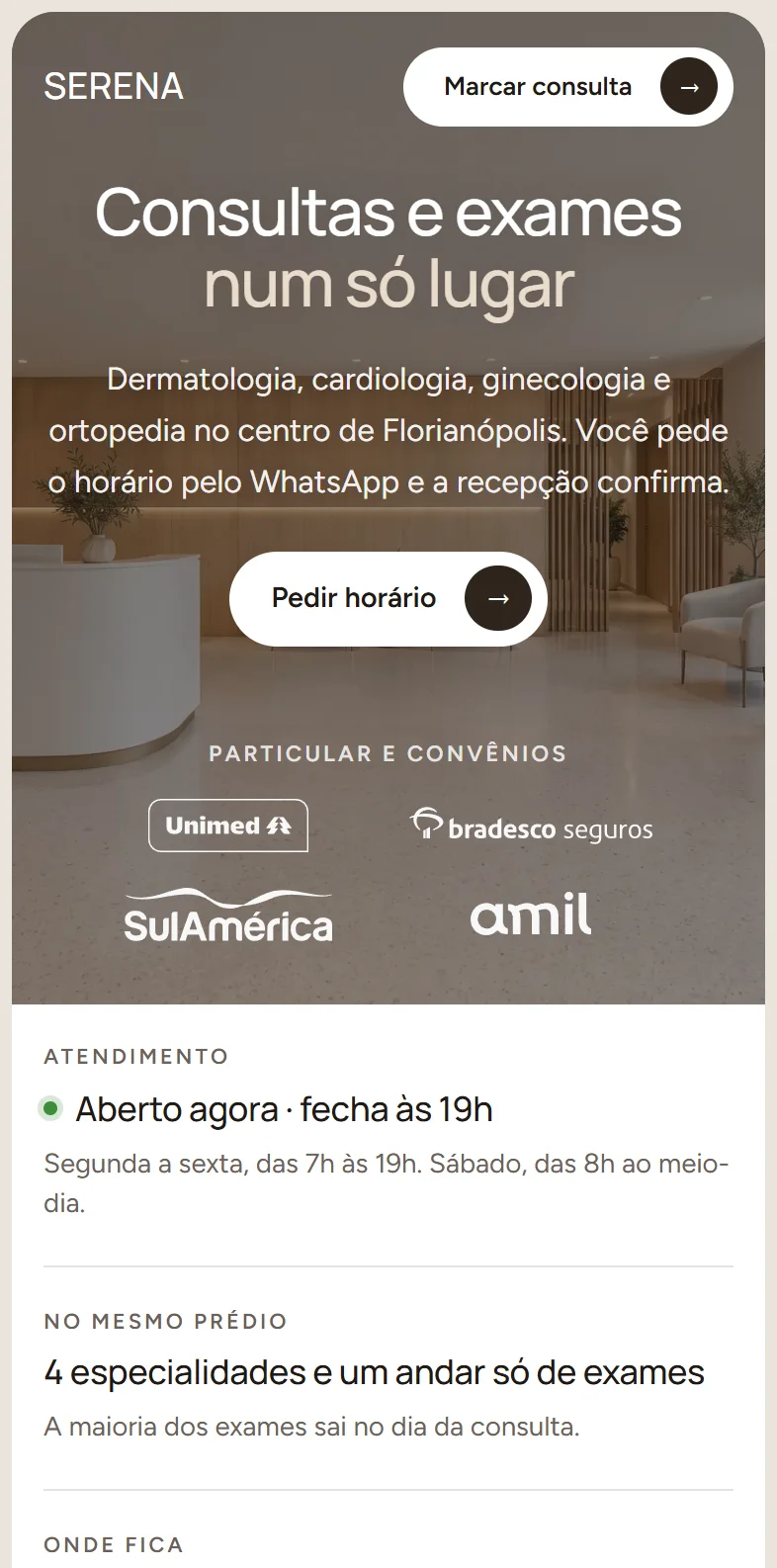 O mesmo site da Clínica Serena no celular