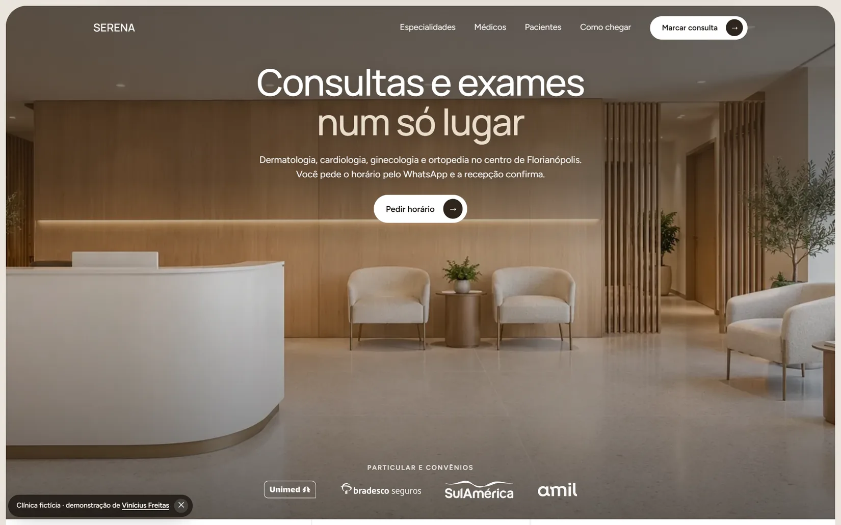 Página inicial do site da Clínica Serena