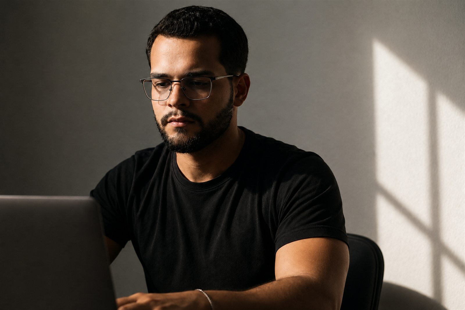 Vinícius desenhando um site no laptop