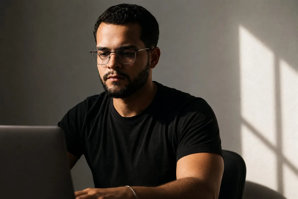 Vinícius desenhando um site no laptop